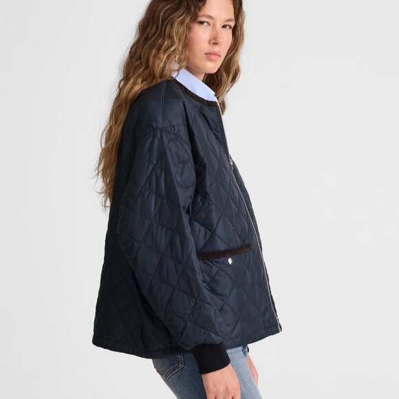 NWT Madewell Quilted Bomber Jacket Dark Navy Blue - Picture 2 of 3